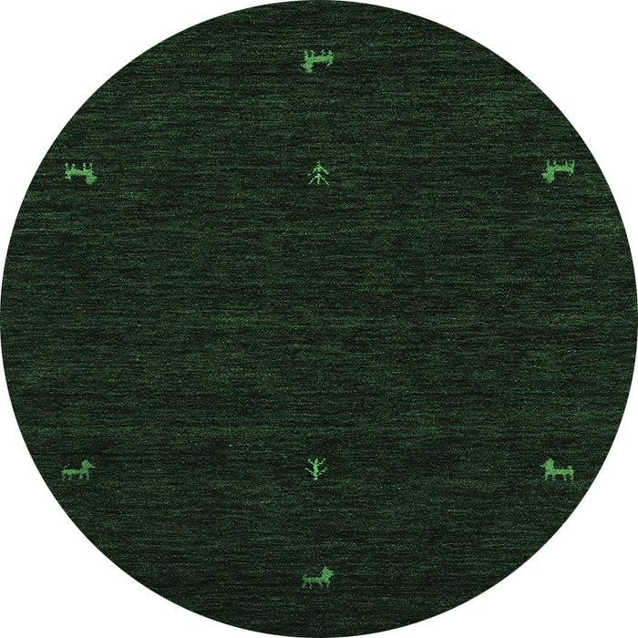 Round Machine Washable Abstract Emerald Green Contemporary Area Rugs, wshcon920emgrn