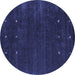 Round Abstract Blue Contemporary Rug, con921blu