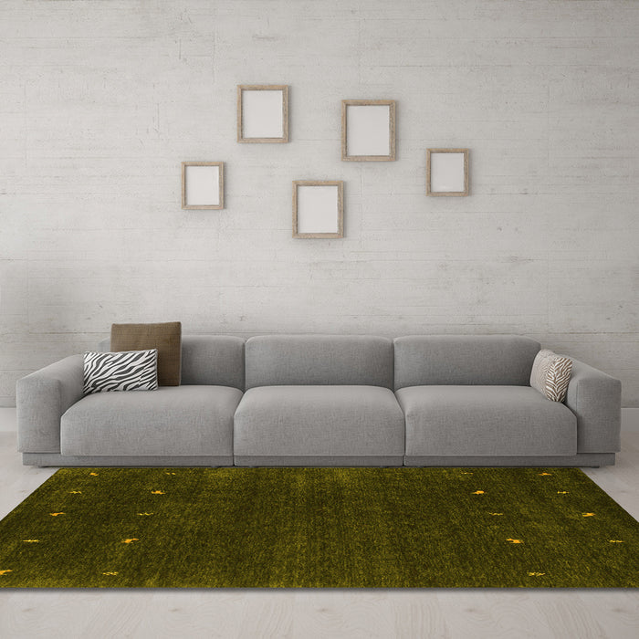 Machine Washable Abstract Yellow Contemporary Rug in a Living Room, wshcon921yw