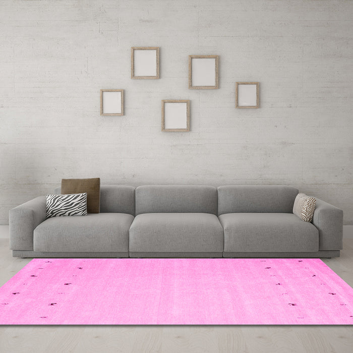 Machine Washable Solid Pink Modern Rug in a Living Room, wshcon922pnk