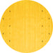 Round Machine Washable Solid Yellow Modern Rug, wshcon922yw