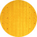 Round Machine Washable Abstract Yellow Contemporary Rug, wshcon923yw