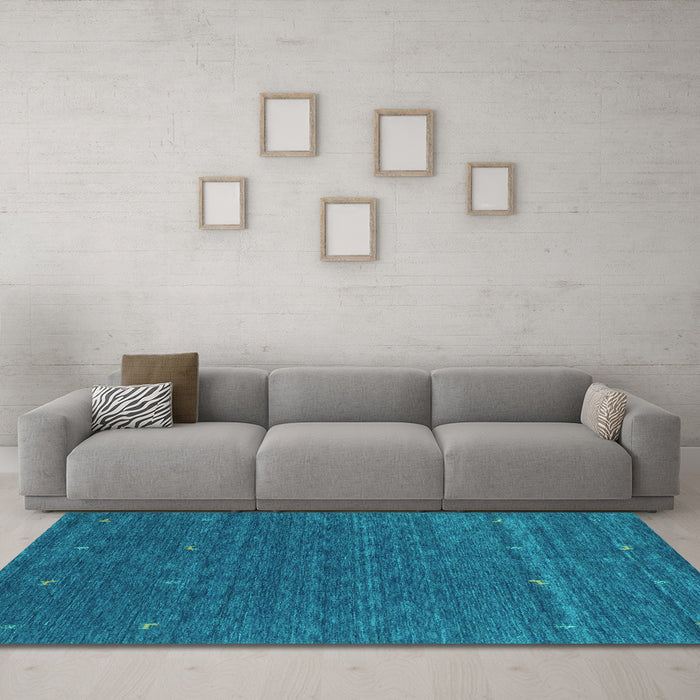 Machine Washable Abstract Turquoise Contemporary Area Rugs in a Living Room,, wshcon924turq