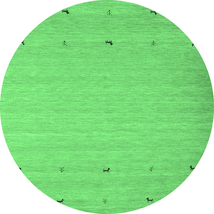 Round Machine Washable Abstract Emerald Green Contemporary Area Rugs, wshcon925emgrn