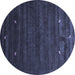 Round Abstract Blue Contemporary Rug, con926blu