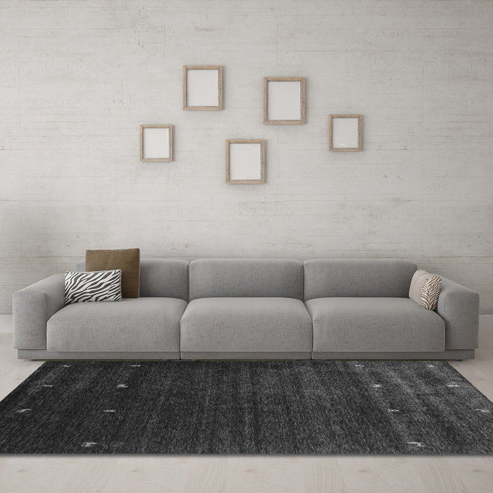 Machine Washable Abstract Gray Contemporary Rug in a Living Room,, wshcon927gry