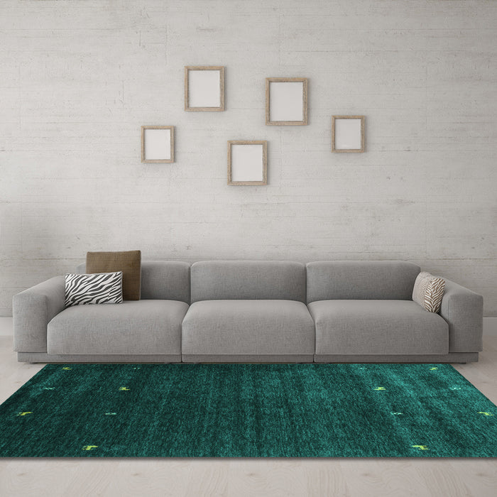 Machine Washable Abstract Turquoise Contemporary Area Rugs in a Living Room,, wshcon927turq