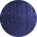 Round Abstract Blue Contemporary Rug, con927blu