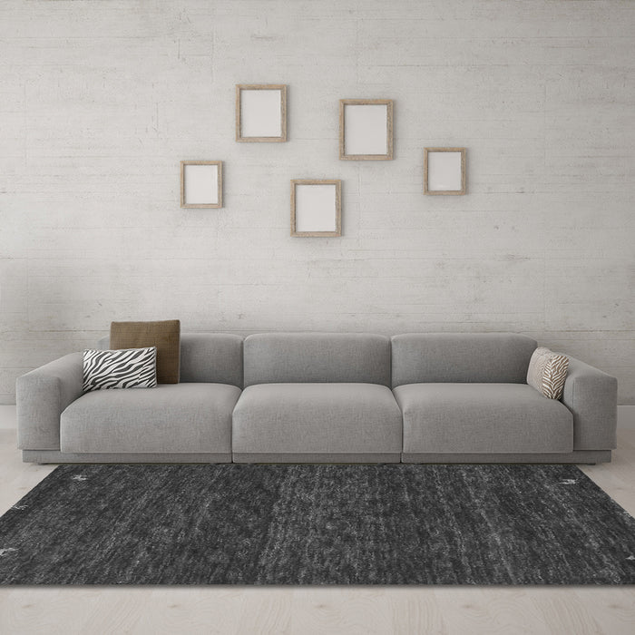 Machine Washable Abstract Gray Contemporary Rug in a Living Room,, wshcon929gry
