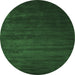 Round Machine Washable Abstract Emerald Green Contemporary Area Rugs, wshcon92emgrn