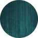 Round Machine Washable Abstract Turquoise Contemporary Area Rugs, wshcon92turq