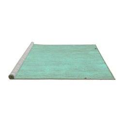Sideview of Machine Washable Abstract Turquoise Contemporary Area Rugs, wshcon931turq