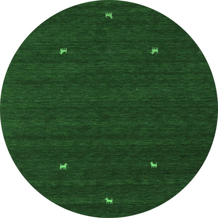 Round Machine Washable Abstract Emerald Green Contemporary Area Rugs, wshcon932emgrn