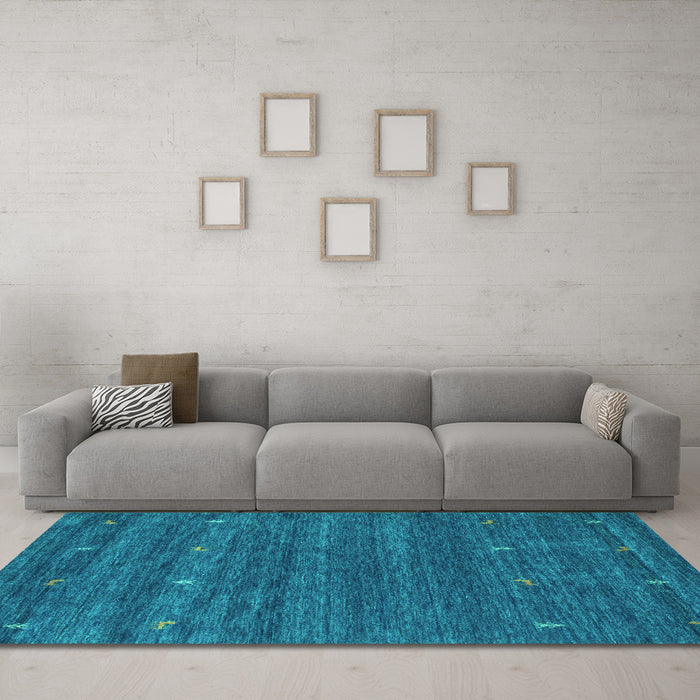 Machine Washable Abstract Turquoise Contemporary Area Rugs in a Living Room,, wshcon933turq