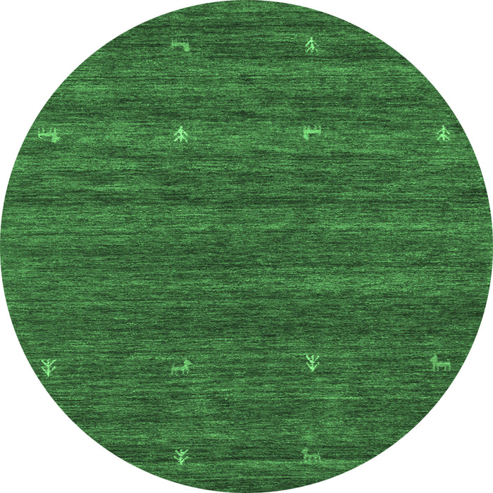 Round Machine Washable Abstract Emerald Green Contemporary Area Rugs, wshcon933emgrn