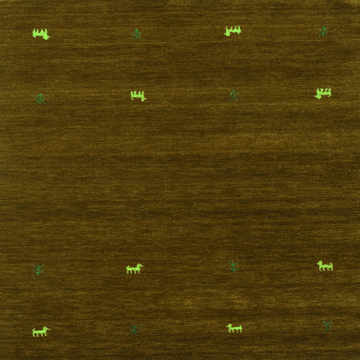 Serging Thickness of Abstract Green Contemporary Rug, con934grn