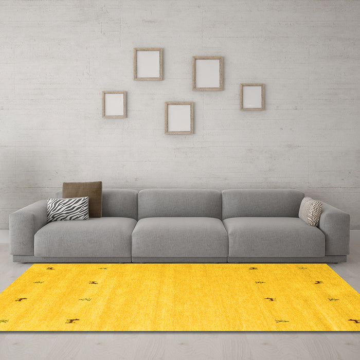 Machine Washable Solid Yellow Modern Rug in a Living Room, wshcon935yw