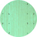 Round Machine Washable Solid Turquoise Modern Area Rugs, wshcon935turq