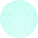 Round Machine Washable Solid Turquoise Modern Area Rugs, wshcon936turq