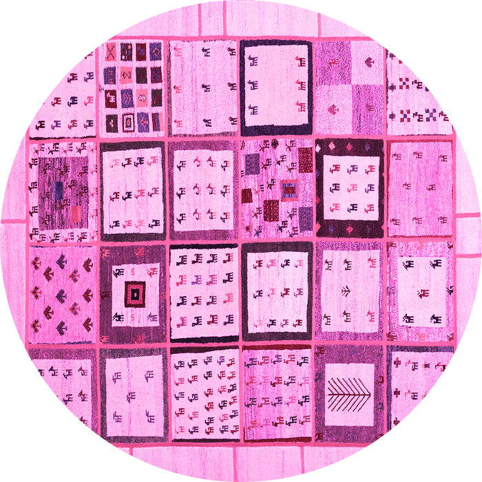 Round Machine Washable Abstract Pink Contemporary Rug, wshcon937pnk