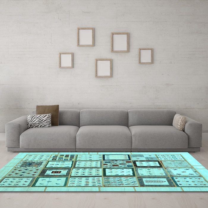 Machine Washable Abstract Light Blue Contemporary Rug in a Living Room, wshcon937lblu