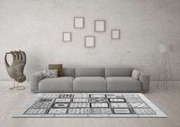 Machine Washable Abstract Gray Contemporary Rug in a Living Room,, wshcon937gry