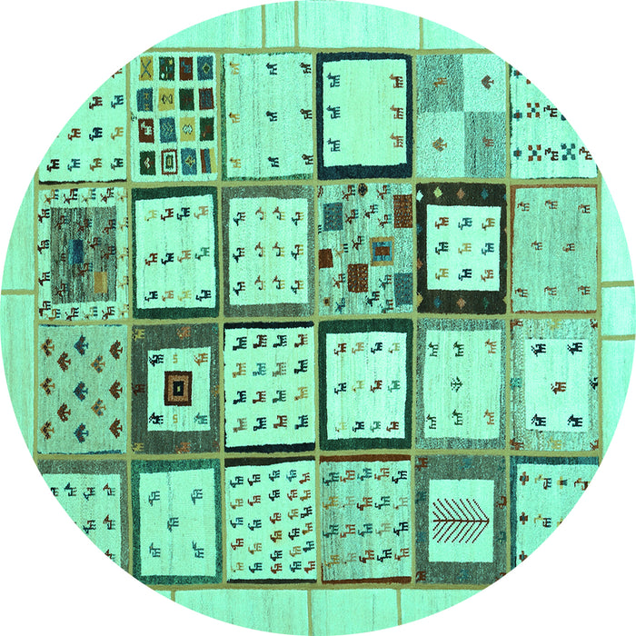 Round Abstract Turquoise Contemporary Rug, con937turq