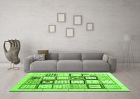 Machine Washable Abstract Green Contemporary Rug, wshcon937grn