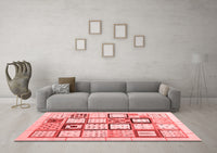 Machine Washable Abstract Red Contemporary Rug, wshcon937red