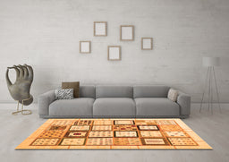 Machine Washable Abstract Orange Contemporary Area Rugs in a Living Room, wshcon937org
