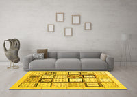 Machine Washable Abstract Yellow Contemporary Rug, wshcon937yw