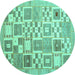 Round Machine Washable Abstract Turquoise Contemporary Area Rugs, wshcon938turq