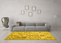 Machine Washable Abstract Yellow Contemporary Rug, wshcon938yw
