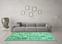 Machine Washable Abstract Turquoise Contemporary Rug, wshcon938turq