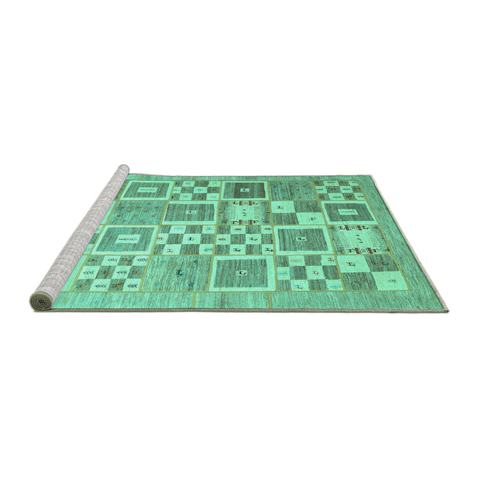 Sideview of Machine Washable Abstract Turquoise Contemporary Area Rugs, wshcon938turq