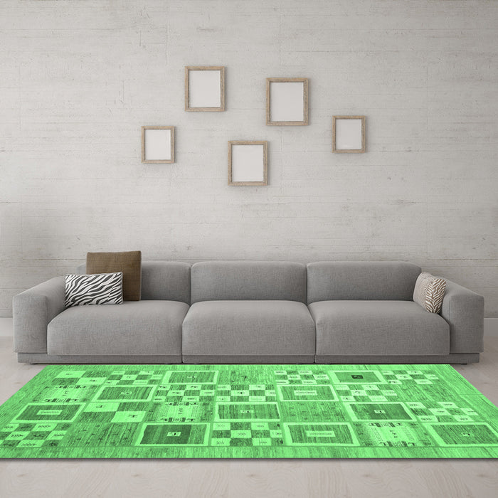 Machine Washable Abstract Emerald Green Contemporary Area Rugs in a Living Room,, wshcon938emgrn