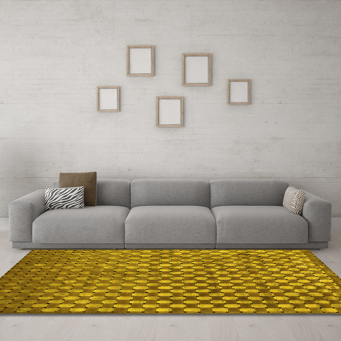 Machine Washable Abstract Yellow Contemporary Rug in a Living Room, wshcon939yw