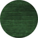 Round Machine Washable Abstract Emerald Green Contemporary Area Rugs, wshcon93emgrn