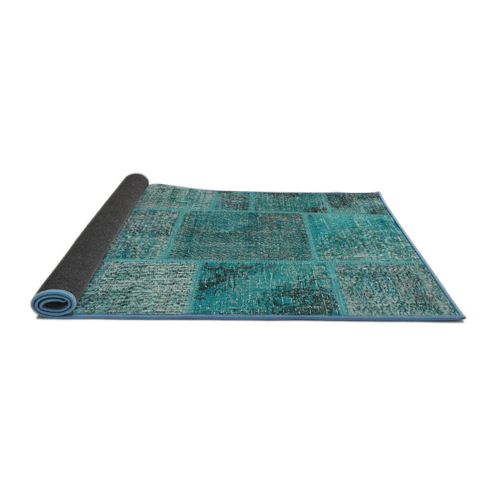 Thickness of Contemporary Teal Green Patchwork Rug, con940