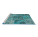 Serging Thickness of Machine Washable Contemporary Teal Green Rug, wshcon940