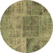 Round Patchwork Brown Transitional Rug, con940brn