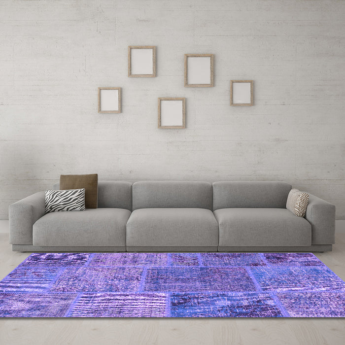 Machine Washable Patchwork Purple Transitional Area Rugs in a Living Room, wshcon940pur