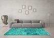 Machine Washable Patchwork Turquoise Transitional Area Rugs in a Living Room,, wshcon940turq