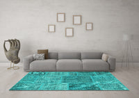 Machine Washable Patchwork Turquoise Transitional Rug, wshcon940turq