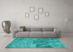 Machine Washable Patchwork Turquoise Transitional Area Rugs in a Living Room,, wshcon940turq