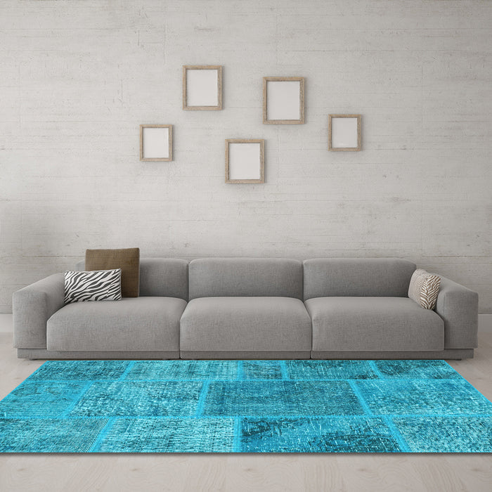 Machine Washable Patchwork Light Blue Transitional Rug in a Living Room, wshcon940lblu