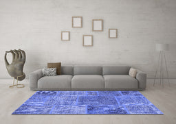 Machine Washable Patchwork Blue Transitional Rug in a Living Room, wshcon940blu