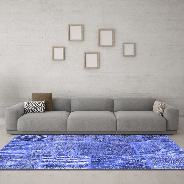 Machine Washable Patchwork Blue Transitional Rug in a Living Room, wshcon940blu