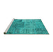 Sideview of Machine Washable Patchwork Turquoise Transitional Area Rugs, wshcon940turq