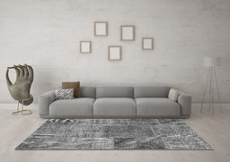 Machine Washable Patchwork Gray Transitional Rug in a Living Room,, wshcon940gry
